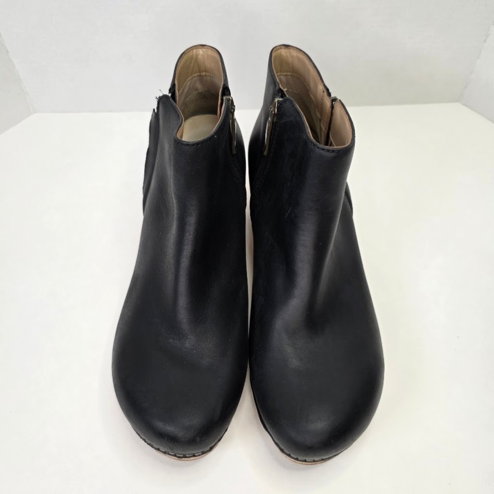 Dansko Women's 41 Ankle Boots Black Leather Lizanne Clog Heel Side Zip Booties - Picture 8 of 12